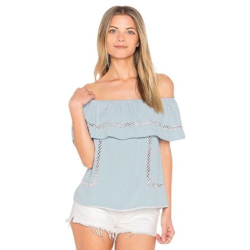Saylor Joelle Chambray Off The Shoulder Blouse Top Size XS
